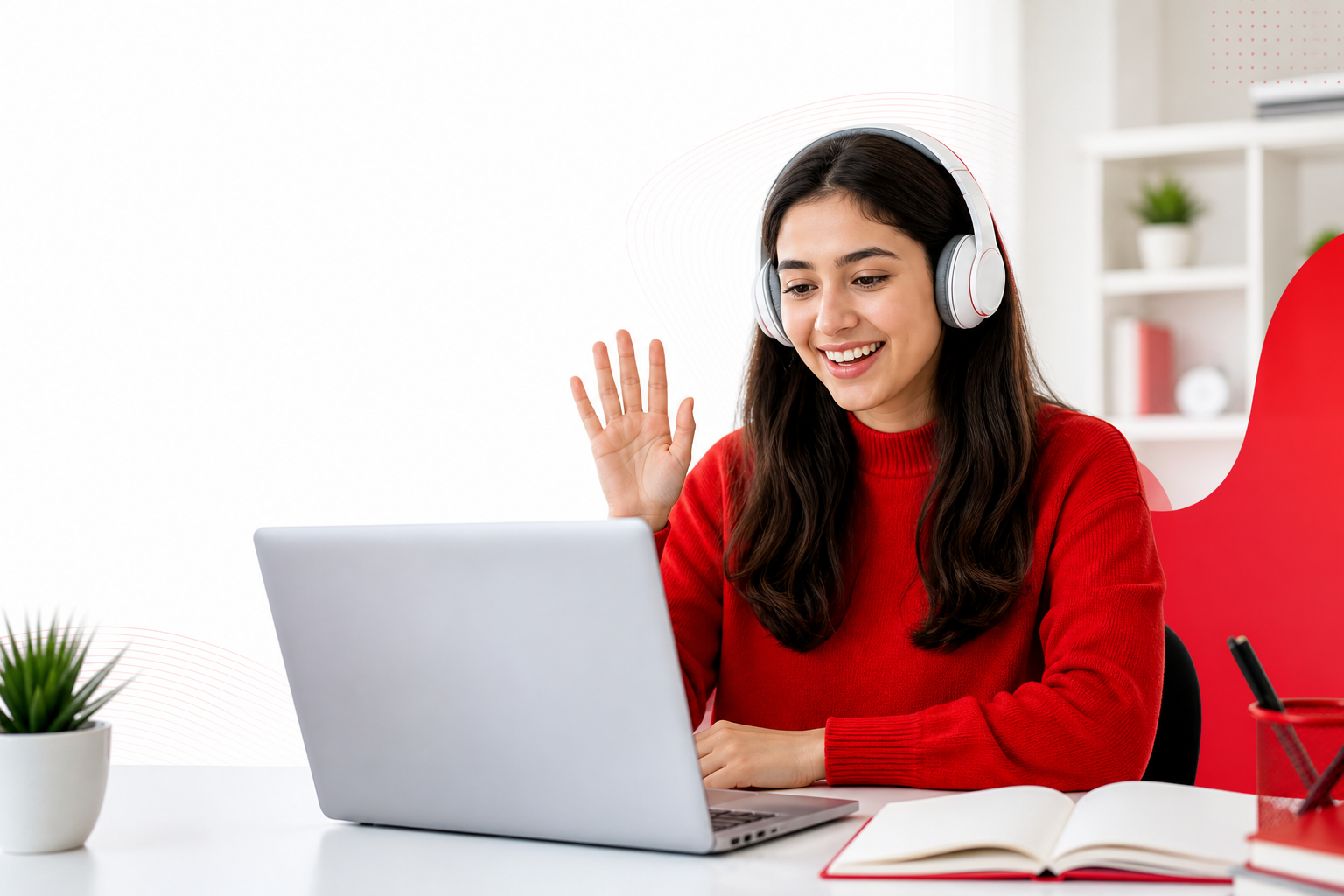 Student learning English online